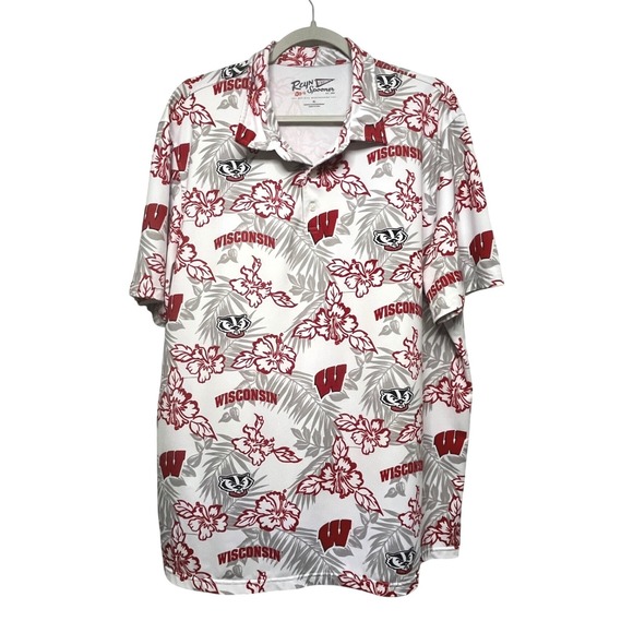 Reyn Spooner Wisconsin Badgers Floral Short Sleeve Performance Polo Mens XL
